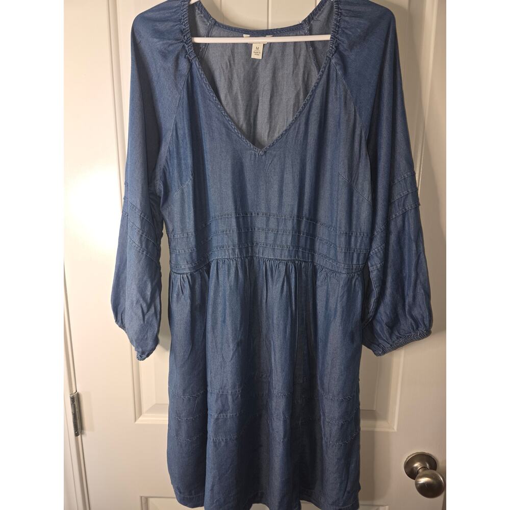 Catos Bubble Long Sleeve Chambray Knee Length Dress Medium